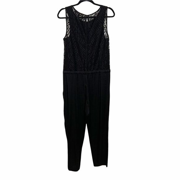 BCBGMaxAzria Black Liam Jumpsuit, Open Lace Back, Drawstring Waist Size M J14 - Picture 5 of 10